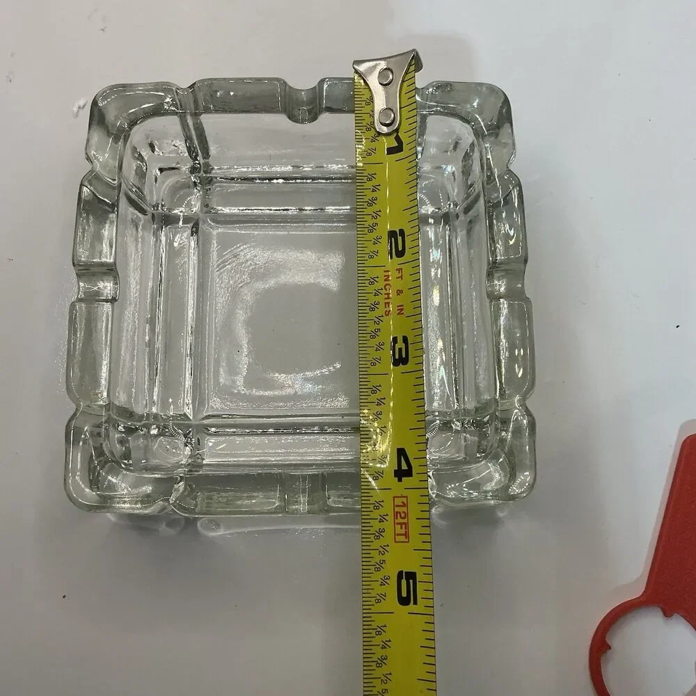 Vtg Mid Century Clear Square Glass Ashtray 4